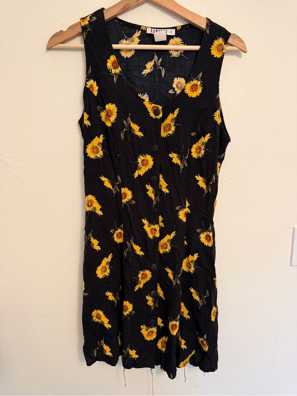 Rampage Black Sleeveless Sunflower Button-Front Mini Dress 1990’s